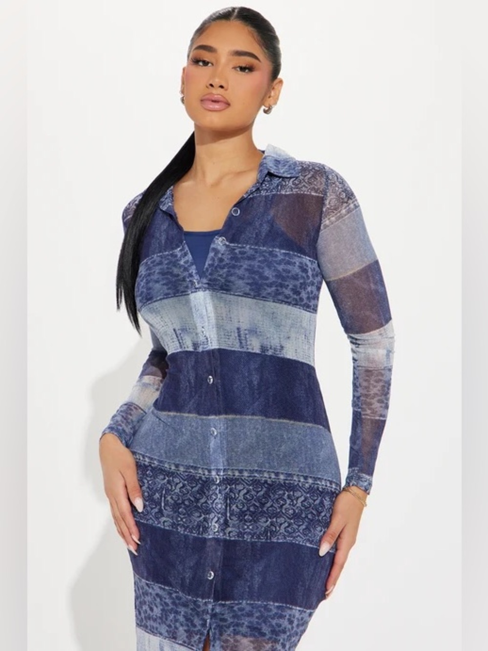 Denim Mesh Maxi Dress - Picture 3 of 3